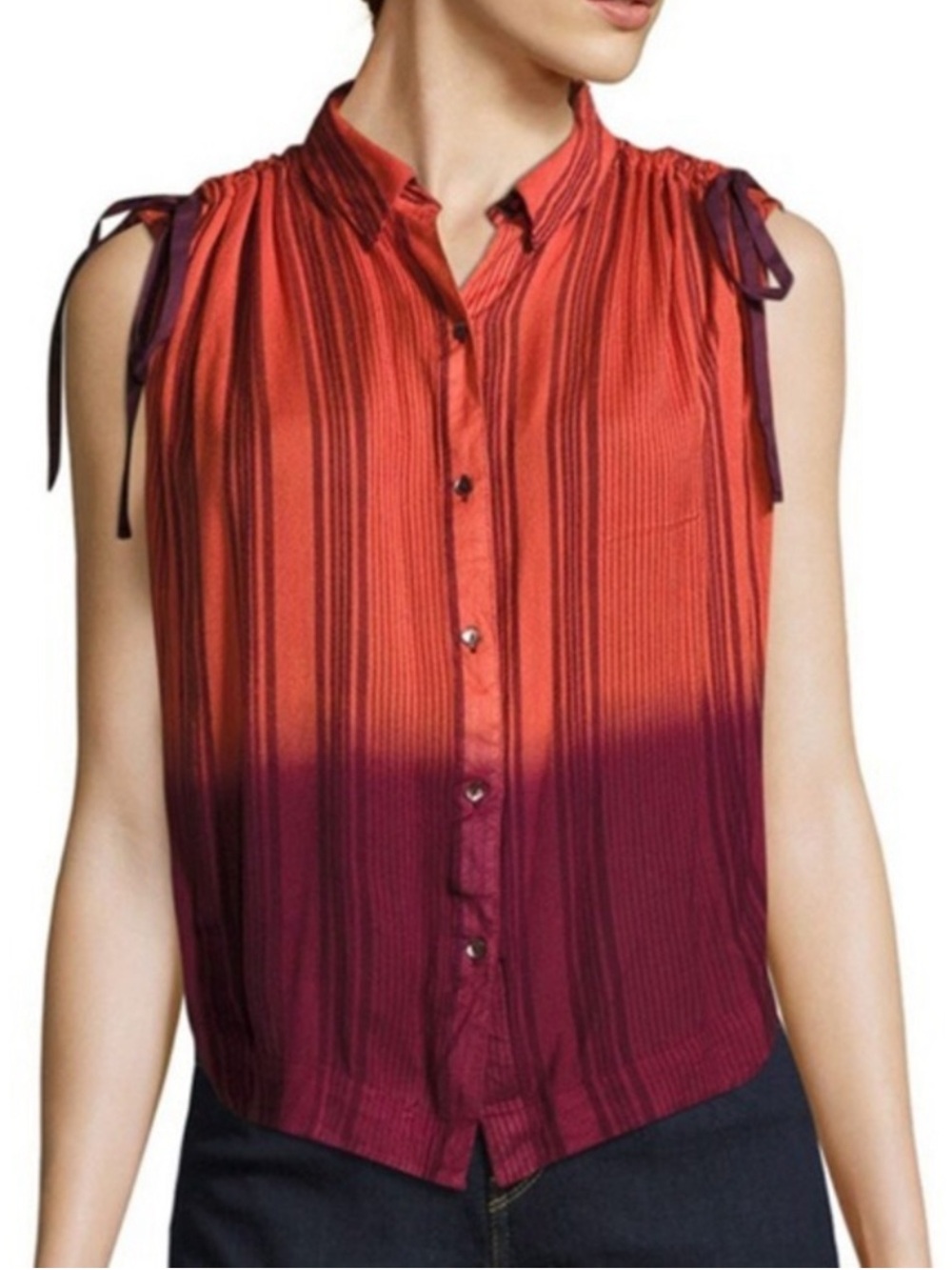 Sleeveless Ombre Button-Front